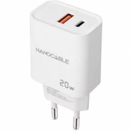 CARGADOR DE PARED NANOCABLE 10.10.2007/ 1XUSB/ 1XUSB TIPO-C/ 20W/ BLANCO