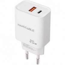 CARGADOR DE PARED NANOCABLE 10.10.2007/ 1XUSB/ 1XUSB TIPO-C/ 20W/ BLANCO