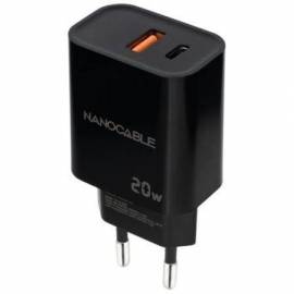 CARGADOR DE PARED NANOCABLE 10.10.2008/ 1XUSB/ 1XUSB TIPO-C/ 20W/ NEGRO
