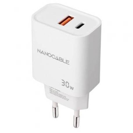 CARGADOR DE PARED NANOCABLE 10.10.2011/ 1XUSB/ 1XUSB TIPO-C/ 30W/ BLANCO