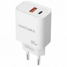 CARGADOR DE PARED NANOCABLE 10.10.2011/ 1XUSB/ 1XUSB TIPO-C/ 30W/ BLANCO