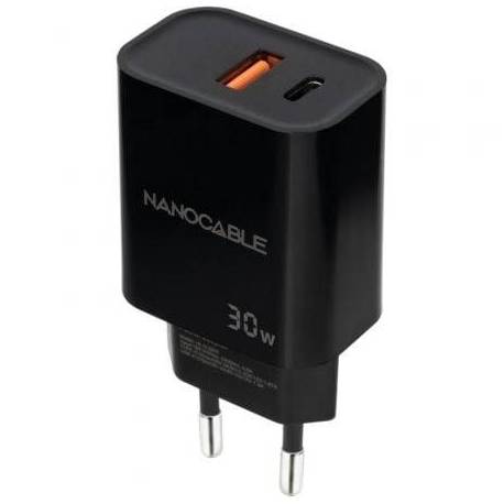 CARGADOR DE PARED NANOCABLE 10.10.2012/ 1XUSB/ 1XUSB TIPO-C/ 30W/ NEGRO