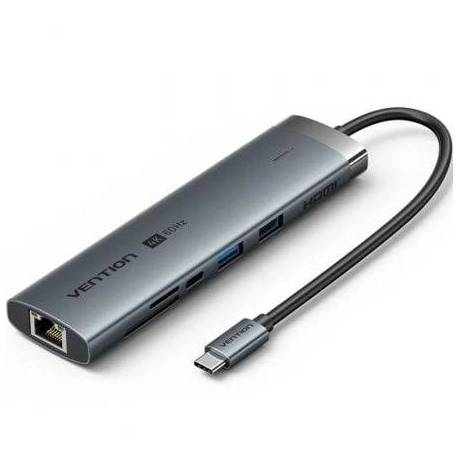 HUB USB TIPO-C 3.2 VENTION TGVHB/ 2XUSB/ 1XUSB TIPO-C PD/ 1XUSB TIPO-C/ 1XRJ45/ 1XLECTOR DE TARJETAS/ 1XJACK 3.5MM/ 1XHDMI/ GRIS