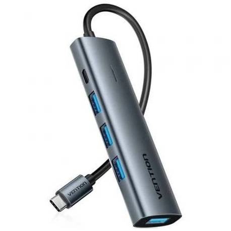 HUB USB TIPO-C 3.0 VENTION TGZHB/ 3XUSB/ 1XUSB TIPO-C PD/ GRIS