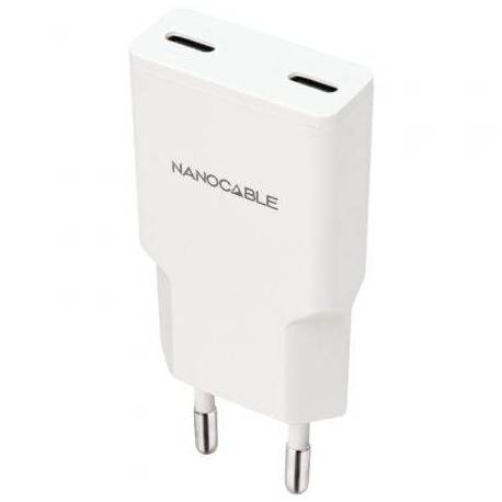 CARGADOR DE PARED NANOCABLE 10.10.2023/ 2XUSB TIPO-C/ 20W/ BLANCO