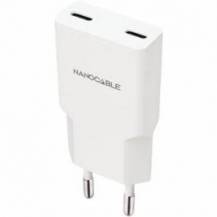 CARGADOR DE PARED NANOCABLE 10.10.2023/ 2XUSB TIPO-C/ 20W/ BLANCO