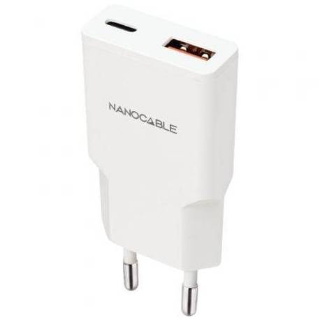 CARGADOR DE PARED NANOCABLE 10.10.2025/ 1XUSB TIPO-C/ 1XUSB/ 25W/ BLANCO