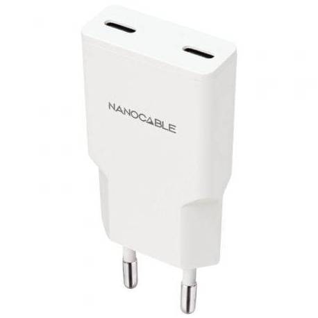 CARGADOR DE PARED NANOCABLE 10.10.2026/ 2XUSB TIPO-C/ 25W/ BLANCO