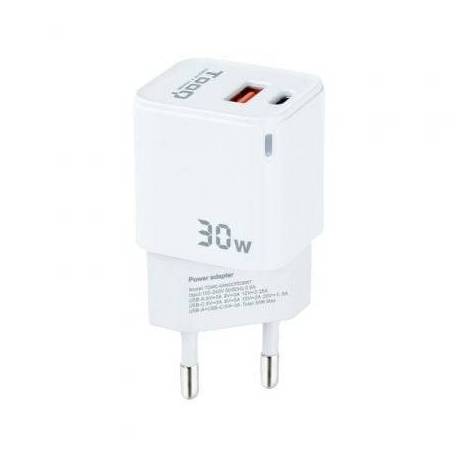 CARGADOR DE PARED GAN TOOQ TQWC-GANQCPD30WT/ 1XUSB TIPO-C/ 1XUSB/ 30W