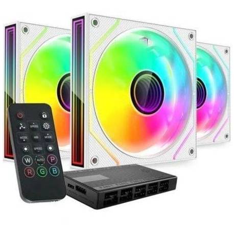 PACK 3 VENTILADORES MARS GAMING MF-3DPROKIT/ 12CM + HUB + MANDO A DISTANCIA/ ARGB/ BLANCO