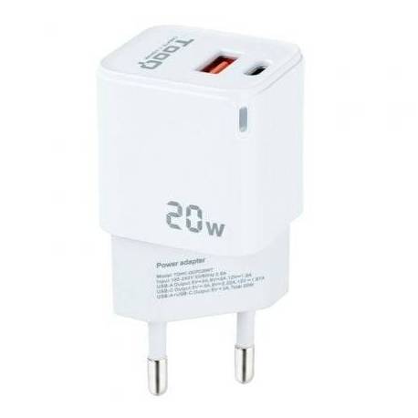CARGADOR DE PARED TOOQ TQWC-QCPD20WT/ 1XUSB-TIPO C/ 1X USB/ 20W/ BLANCO
