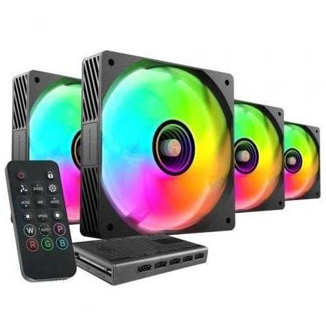 PACK 4 VENTILADORES MARS GAMING MF-SI4KIT/ 12CM + HUB + MANDO A DISTANCIA/ ARGB