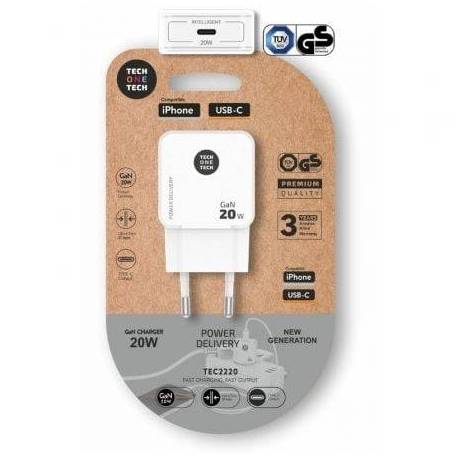 CARGADOR DE PARED GAN TECH ONE TECH GAN TEC2220/ 1XUSB TIPO-C/ 20W/ BLANCO