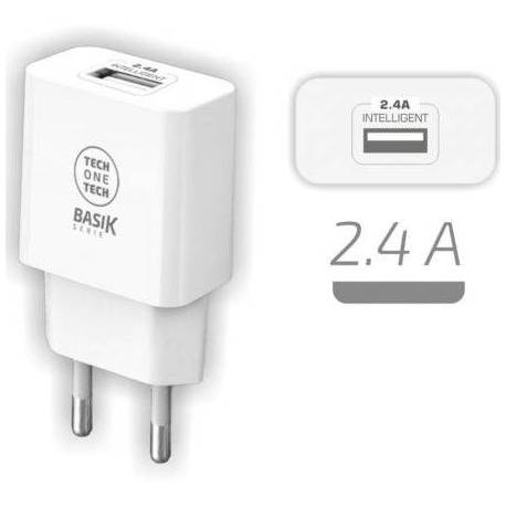 CARGADOR DE PARED TECH ONE TECH TEC2904/ 1XUSB/ 2.4A/ BLANCO