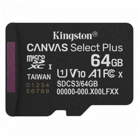 TARJETA DE MEMORIA KINGSTON CANVAS SELECT PLUS 64GB MICROSD XC/ CLASE 10/ 100MBS