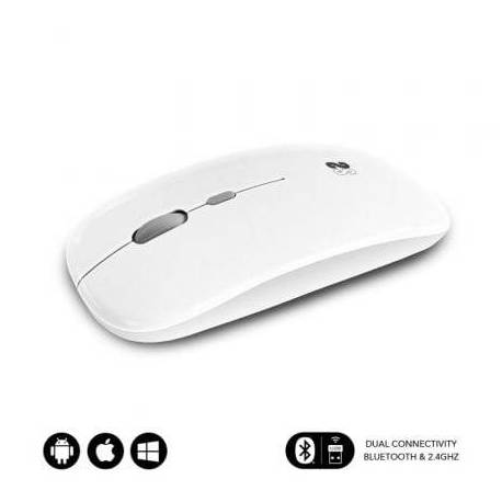 RATÓN INALÁMBRICO POR BLUETOOTH SUBBLIM DUAL FLAT/ BATERÍA RECARGABLE/ HASTA 1600 DPI/ BLANCO