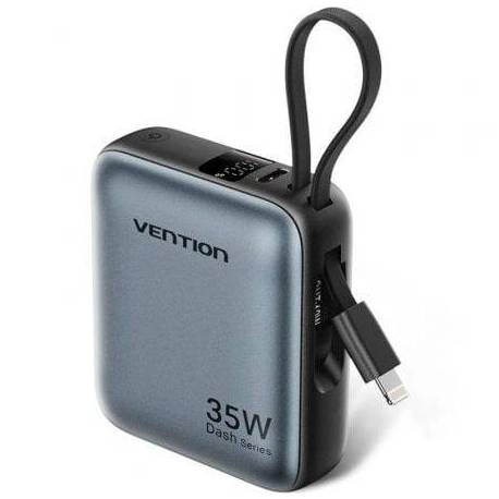 POWERBANK 10000MAH VENTION FHFN0/ 35W/ GRIS/ INCLUYE CABLE USB TIPO-C Y LIGHTNING