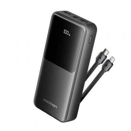 POWERBANK 20000MAH VENTION FHPB0/ 22.5W/ NEGRA/ INCLUYE CABLE USB TIPO-C Y LIGHTNING