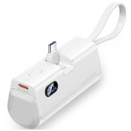 POWERBANK 4800MAH VENTION FHQW0/ 22.5W/ BLANCA/ INCLUYE CABLE USB TIPO-C Y LIGHTNING