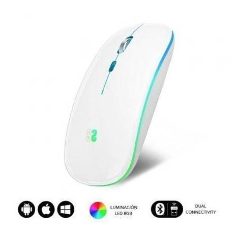 RATÓN INALÁMBRICO POR BLUETOOTH SUBBLIM LED DUAL FLAT/ BATERÍA RECARGABLE/ HASTA 1600 DPI/ BLANCO