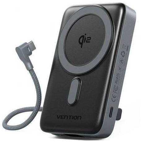 POWERBANK 10000MAH VENTION FKHH0/ 35W/ WIRELESS/ GRIS/ INCLUYE CABLE USB TIPO-C