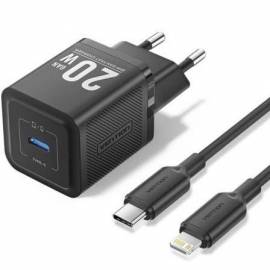 CARGADOR DE PARED GAN VENTION TZ-FEPB0-EU-02/ 1XUSB TIPO-C + CABLE LIGHTNING/ 20W