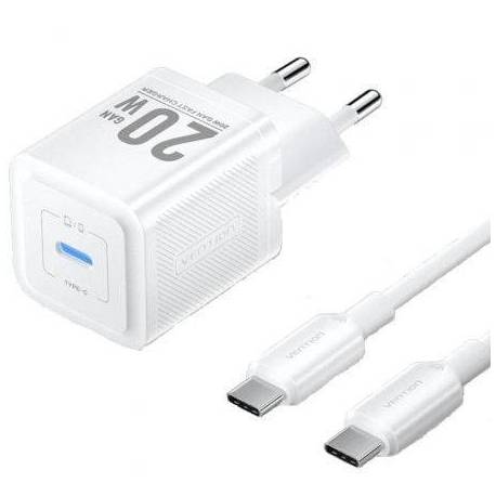 CARGADOR DE PARED GAN VENTION TZ-FEPW0-EU-01/ 1XUSB TIPO-C + CABLE USB TIPO-C/ 20W