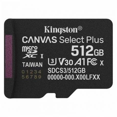 TARJETA DE MEMORIA KINGSTON CANVAS SELECT PLUS 512GB MICROSD XC/ CLASE 10/ 150MBS