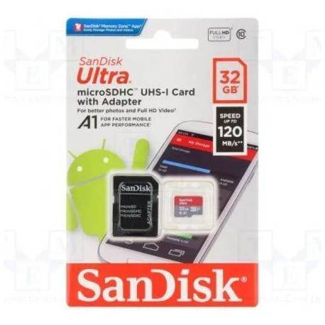 TARJETA DE MEMORIA SANDISK ULTRA 32GB MICROSD HC UHS-I CON ADAPTADOR/ CLASE 10/ 120MBS