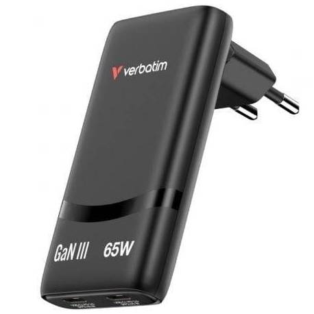 CARGADOR DE PARED GAN VERBATIM FOLD 'N' GO/ 2XUSB TIPO-C/ 65W