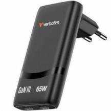 CARGADOR DE PARED GAN VERBATIM FOLD 'N' GO/ 2XUSB TIPO-C/ 65W