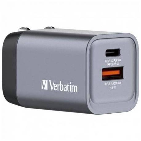 CARGADOR DE PARED UNIVERSAL GAN PARA VIAJE VERBATIM GNC-35/ 1XUSB TIPO-C/ 1XUSB/ 35W