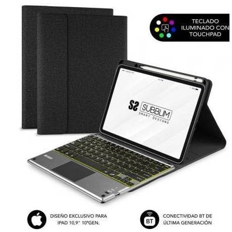 FUNDA CON TECLADO SUBBLIM KEYTAB PRO BT PARA TABLET IPAD 10.9' 10A GEN/ NEGRA