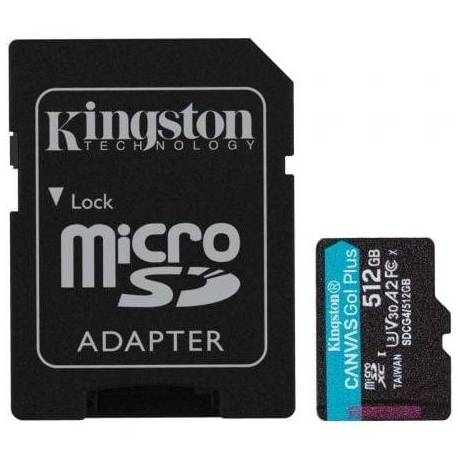 TARJETA DE MEMORIA KINGSTON CANVAS GO! PLUS 512GB MICROSD XC CON ADAPTADOR/ CLASE 10/ 200MBS