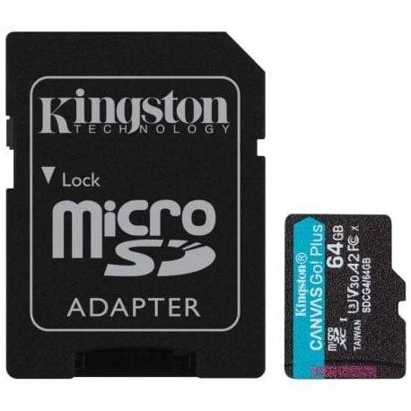 TARJETA DE MEMORIA KINGSTON CANVAS GO! PLUS 64GB MICROSD XC CON ADAPTADOR/ CLASE 10/ 200MBS