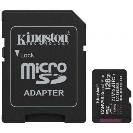 TARJETA DE MEMORIA KINGSTON CANVAS SELECT PLUS 128GB MICROSD XC CON ADAPTADOR/ CLASE 10/ 150MBS