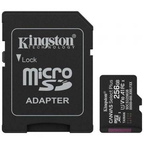 TARJETA DE MEMORIA KINGSTON CANVAS SELECT PLUS 256GB MICROSD XC CON ADAPTADOR/ CLASE 10/ 150MBS
