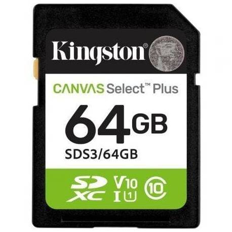 TARJETA DE MEMORIA KINGSTON CANVAS SELECT PLUS 64GB SD XC/ CLASE 10/ 100MBS