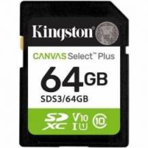 TARJETA DE MEMORIA KINGSTON CANVAS SELECT PLUS 64GB SD XC/ CLASE 10/ 100MBS