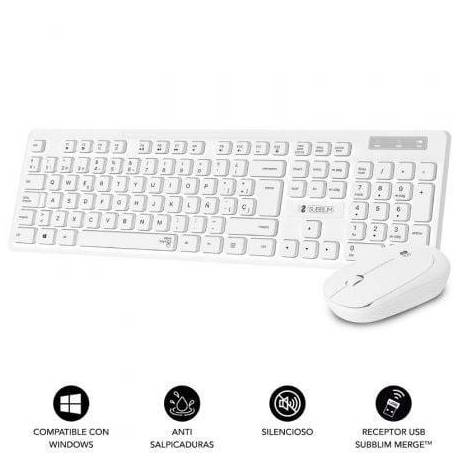 TECLADO Y RATÓN SUBBLIM COMBO BUSINESS SLIM SILENCIOSO INALÁMBRICO/ BLANCO