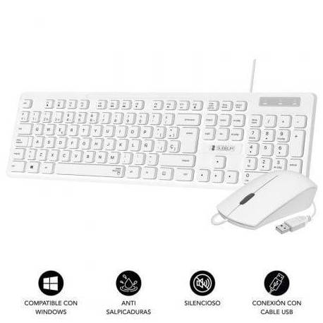 TECLADO Y RATÓN SUBBLIM COMBO BUSINESS SLIM SILENCIOSO/ BLANCO