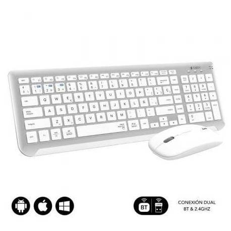 TECLADO Y RATÓN INALÁMBRICO SUBBLIM COMBO DUAL PRESTIGE EXTENDIDO/ BLANCO Y PLATA