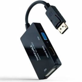 CABLE DISPLAYPORT NANOCABLE 10.16.3301-ALL/ HDMI HEMBRA - DVI-D HEMBRA - VGA HEMBRA/ 20CM/ NEGRO