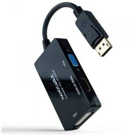 CABLE DISPLAYPORT NANOCABLE 10.16.3301-ALL/ HDMI HEMBRA - DVI-D HEMBRA - VGA HEMBRA/ 20CM/ NEGRO