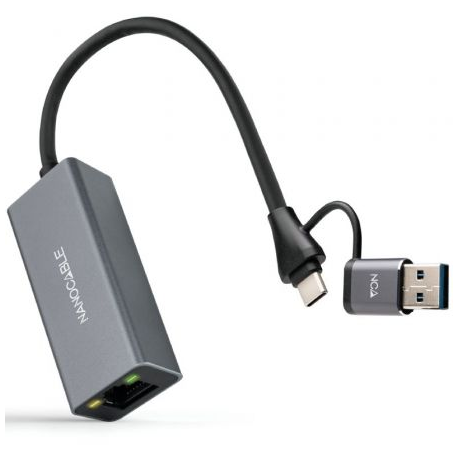 ADAPTADOR USB MACHO + USB TIPO-C MACHO - RJ45 NANOCABLE 10.03.0411/ 1000MBPS
