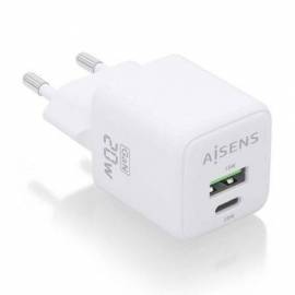 CARGADOR DE PARED GAN AISENS ASCH-20W2P010-W/ 1XUSB TIPO-C/ 1XUSB/ 20W