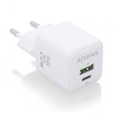 CARGADOR DE PARED GAN AISENS ASCH-20W2P010-W/ 1XUSB TIPO-C/ 1XUSB/ 20W