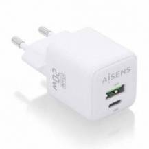 CARGADOR DE PARED GAN AISENS ASCH-20W2P010-W/ 1XUSB TIPO-C/ 1XUSB/ 20W