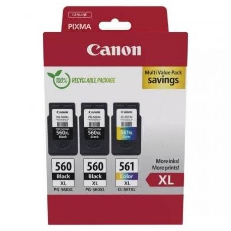 CARTUCHO DE TINTA ORIGINAL CANON PG-560XL + CL-561XL MULTIPACK ALTA CAPACIDAD/ 2X NEGRO/ TRICOLOR