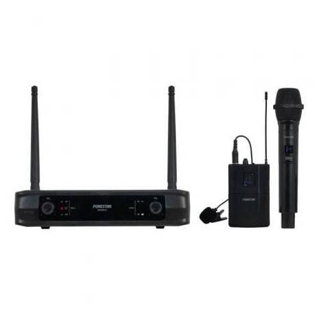 MICRÓFONO INALÁMBRICO DOBLE MANO Y PETACA UHF FONESTAR SONAIR-2MP/ INCLUYE RECEPTOR